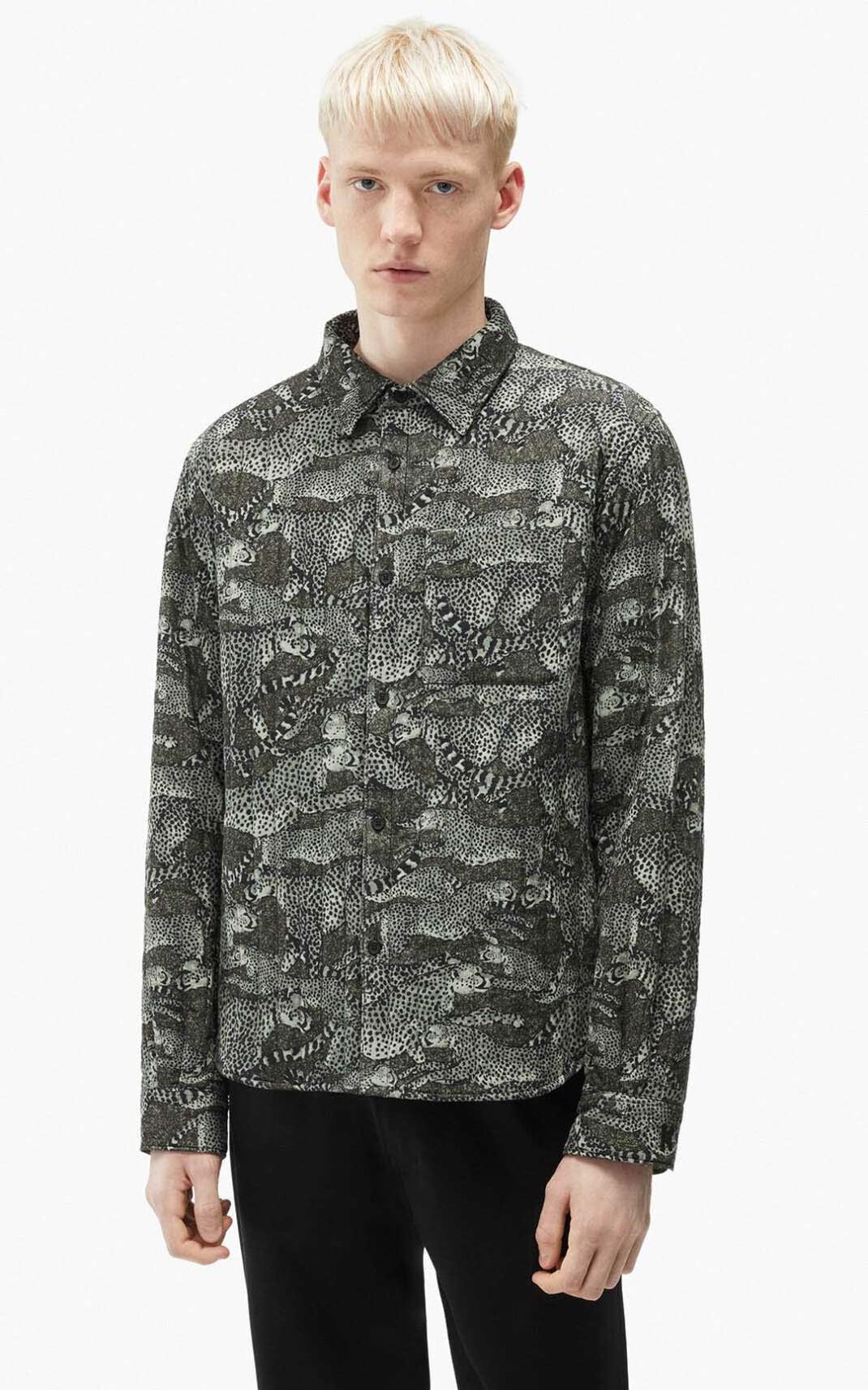 Camisa Kenzo Archive Leopard quilted Hombre Verde Claro FYM659370